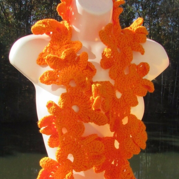 🍾SOLD   Orange Infinity Scarf, Crochet, Handmade - Picture 3 of 3